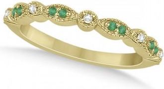Allurez Petite Emerald & Diamond Marquise Wedding Band 14k Yellow Gold 0.21ct