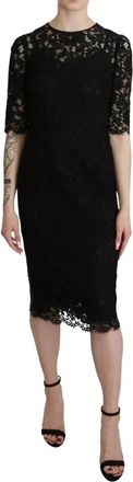 Dolce & Gabbana Floral Lace Sheath Knie Lengte Jurk - Dames - Feestkleedjes - Zwart - S - Katoen - Kleedjes
