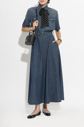 Valentino Garavani Denim Dress With Belt, Womens, Navy Blue