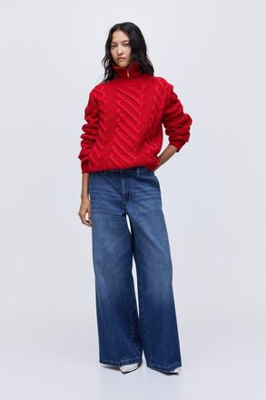 H&M Super Wide High Jeans in Denim Blue at Nordstrom, Size 14
