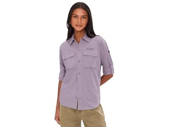 Columbia Silver Ridge Elite Woven Long Sleeve Womens Clothing Shale Purple : 2XL, Elastane/Nylon