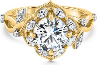 Pompeii3 Certified 2.62Ct Round Diamond Engagement Vine Petal Ring 14k Yellow Gold