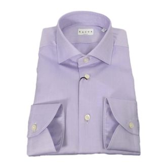 Xacus Overhemden, Heren, Paars, M, Leer, Herenoverhemd met getailleerde pasvorm en effen stof