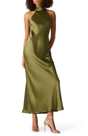 Steve Madden Lara Satin Bias Cut Maxi Dress in Burnt Olive at Nordstrom, Size X-Large