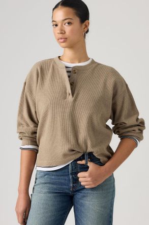Levi's Dry Goods Relaxed Long Sleeve Henley - Mujer - XS - Crema / Taupe Gray Heather