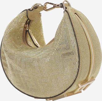 Fendi Womens Mini Leather Shoulder Bag Fendigraphy Gold
