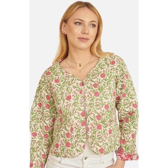 Yumi Reversible Floral Quilted Jacket in White/pink at Nordstrom, Size 12