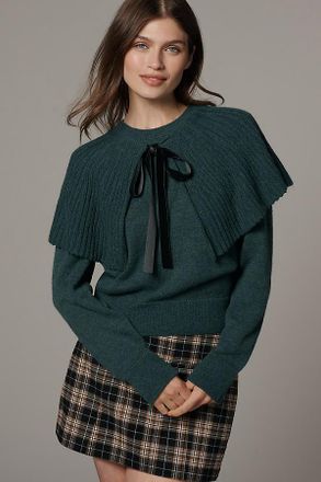 Maeve Tie-Neck Ribbed Cape Sweater