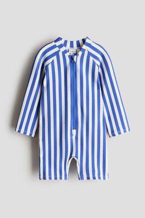 H&M Upf 50 Swimsuit in Bright Blue/white Striped at Nordstrom, Size 9-12M