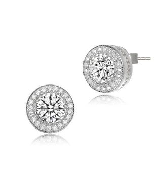 Rachel Glauber Round Halo Stud Earrings with Clear Cubic Zirconia