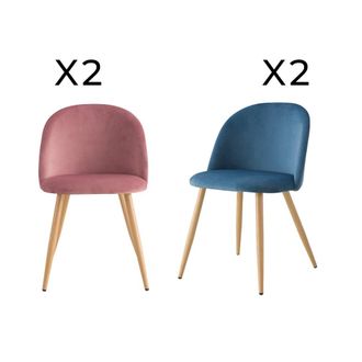 Rendez-Vous D&eacute;co Pack de 4 sillas de terciopelo azul y rosa