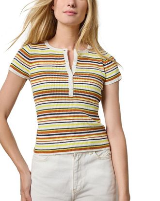 Lilla P Striped Linen-Blend Henley