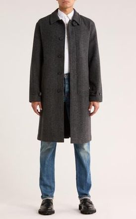 Vince Balmacaan Herringbone Recycled Wool Blend Coat in Heather Charcoal at Nordstrom Rack, Size X-Large