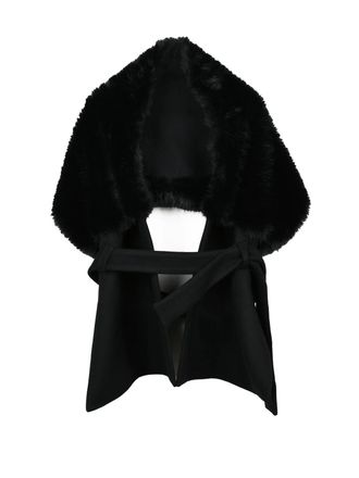 NU Black Polyester Fur-Trim Stole