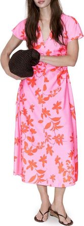 Mango Print Side Ruched Maxi Dress in Pink at Nordstrom, Size 6