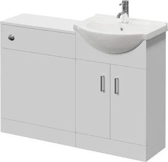 Alexander James Alexander James Cento Gloss White 1150mm 2 Door Vanity Unit Toilet Suite - 1150mm - Chrome 96mm James HandleWithout James Toilet Pan