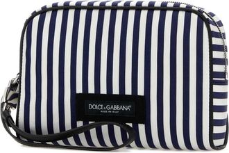Dolce & Gabbana Mens Embroidered Poplin Clutch Biancoblu