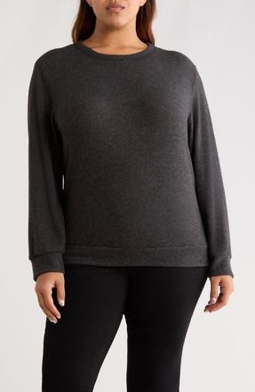 Loveappella Hacci Knit Crewneck Top in Charcoal at Nordstrom, Size 1 X