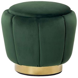 Beliani Puf Tapizado En Terciopelo Verde Con Base Dorada &Oslash; 43 X 37 Cm Reposapi&eacute;s Glamour Irving
