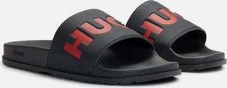 HUGO BOSS Mens HUGO Logo Strap Sliders, Black/Red - Black/Black - Size: UK - 12