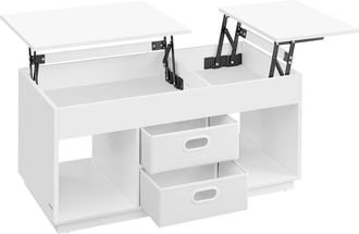 Vasagle Mesa de centro con tablero elevable y 2 cajones de color blanco