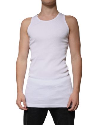 Dolce & Gabbana White Cotton Sleeveless Round Neck Tank Mens T-shirt