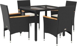 vidaXL Set Comedor Jard&iacute;n 5 Pzas Cojines Rat&aacute;n Sint&eacute;tico Vidrio Negro Vidaxl