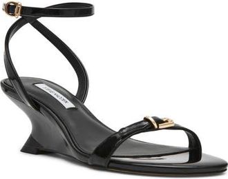 Steve Madden Zaloma Ankle Strap Wedge Sandal in Black Patent at Nordstrom, Size 6.5
