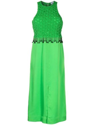 Ganni smocked satin midi dress - women - Recycled Polyester/Polyester - 34 - Green