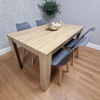 Kosy Koala Dining Table Set Oak Effect Table With 4 Grey Plastic Chairs Dining Room Furniture | Size: 140 cm x 80 cm