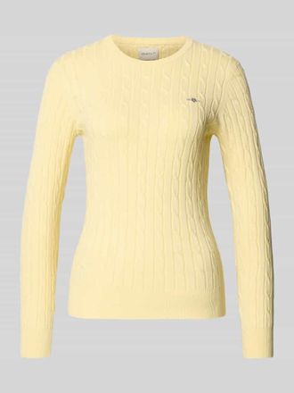 GANT Strickpullover mit Zopfmuster und Label-Stitching in GELB, Gr&ouml;&szlig;e XXL