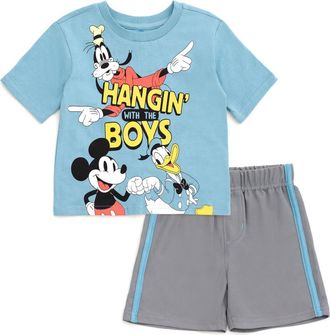Disney Mickey Mouse & Friends T-Shirt & Mesh Shorts Set in Mickey Mouse & Friends Blue at Nordstrom, Size 18M