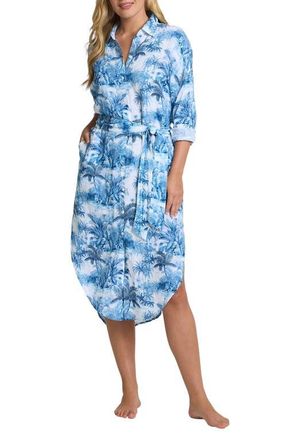 Tommy Bahama St. Lucia Toile Long Sleeve Shirtdress in Indigo Tide at Nordstrom, Size Small