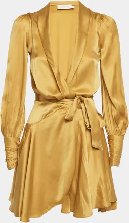 Zimmermann Gold Silk Wrap Ruffle Mini Dress