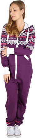 Janisramone Womens Ladies New Aztec Print Hooded Zip Up All In One Jumpsuit Fleece Onesie Playsuit Nightwear