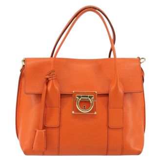 Ferragamo Sookie Satchel Leather Orange Leather Handbag (Pre-Owned)