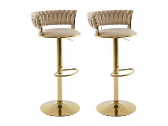Vente-Unique Set de 2 taburetes de bar de terciopelo y metal dorado - Altura ajustable - Beige - LOMYA