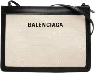 Balenciaga Pre-owned Navy Pochette Crossbody - Dames - Vintage Schoudertas - Beige - ONE Size - Leer - Vintage