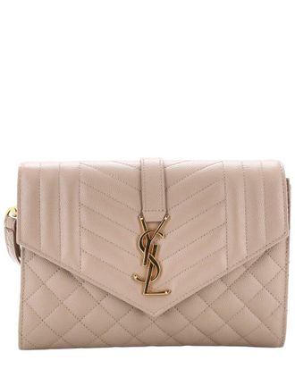 Saint Laurent Beige Mixed Matelasse Leather Classic Monogram Envelope Wristlet Clutch (Authentic Pre-Loved)