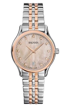 Balmain Beleganza Diamond & Mother-of-Pearl Bracelet Watch, 32mm in Beige/Two Tone at Nordstrom