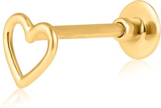 MAX + STONE Solid 14K Gold Single Comfy Flat Back Cartilage Open Heart Stud Earrings