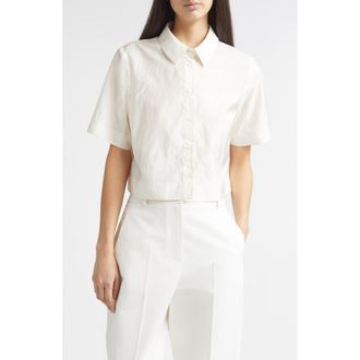 Nellie Partow Tilden Crop Short Sleeve Button-Up Shirt in Ivory at Nordstrom, Size 10