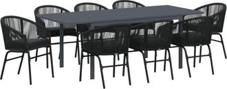 vidaXL Garden Dining Set 9 pcs Black Poly rattan Vidaxl