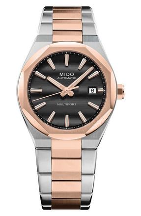 Mido Multifort 8 One Crown Automatic Two-Tone Bracelet Watch, 40mm in Black at Nordstrom