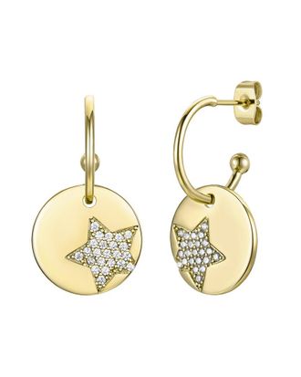 Rachel Glauber 14K Plated Cz Charm Dangle C Hoops