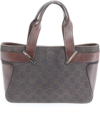 Gucci Brown Canvas Leather Handbag Tote Bag (Pre-Owned)