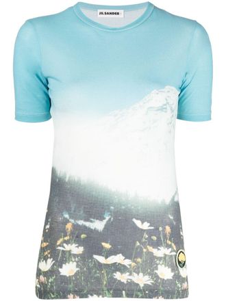 Jil Sander graphic-print cotton T-shirt - women - Cotton - S - Blue
