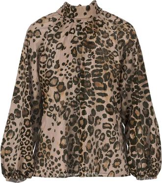 Marc Cain Overhemden, Dames, Beige, M, Blouse met dierenprint en ballonmouwen