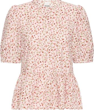 Ichi Krijtroze met roze bloem - Dames - Blouses - Roze - M - Overhemden