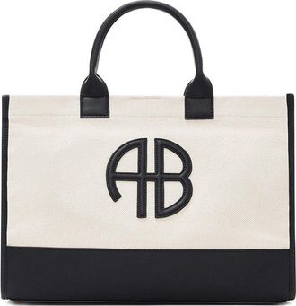 Anine Bing Medium Lara Tote Natural Canvas With Black
